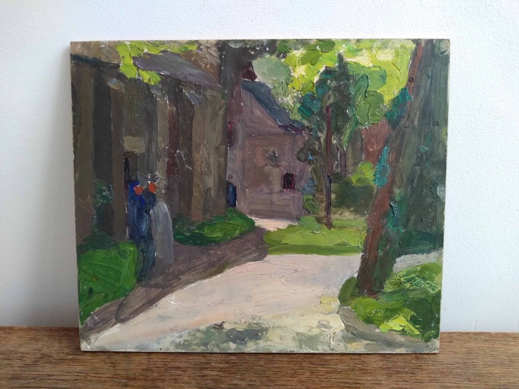 Vintage French Impressionist Impressionalism Woodland House Cottage Barn Longere People Normandy Oil Painting c1970-80’s