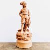 Antique French A. Blot Terre Cuite Terracotta Fisherman Boy Holding Fish Ornament Figurine circa 1890's
