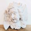 Vintage French Winged Angel Putti Bust Wall Hanging Wood Wooden decor shabby chic boy child memorial circa 1990's