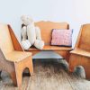 Vintage French doll furniture seat chairs and cot home made wooden set play pretend shop display circa 1970-80's