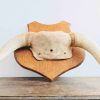 Vintage French Large Bull Cow Horn Taxidermy Trophy Shield Wall Mounting circa 1970-80's