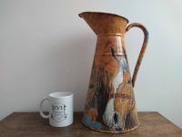Alternative view of Vintage French painted enamel rusty dusty metal blue metal watering water milk jug can carafe pitcher vase circa 1930-40's