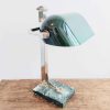 Vintage French Desk Standing Writing Lamp Electric Light Green Silver Glass Stone Base Art Deco Nouveau circa 1920-30's