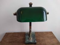 Alternative view of Vintage French Desk Standing Writing Lamp Electric Light Green Silver Glass Stone Base Art Deco Nouveau circa 1920-30's