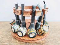 Alternative view of Vintage French Wood Wooden Decor Collectors Circular Smokers Pipe Pipes Display Holder Stand Tobacciana circa 1960-70's