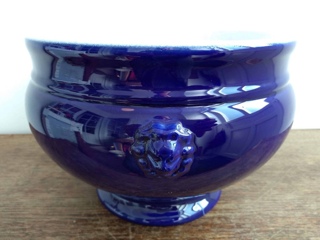 Vintage French Large Emile Henry 66.40 Blue Glazed Terrine Bowl Onion Soup stoneware pottery clay pot circa 1980’s