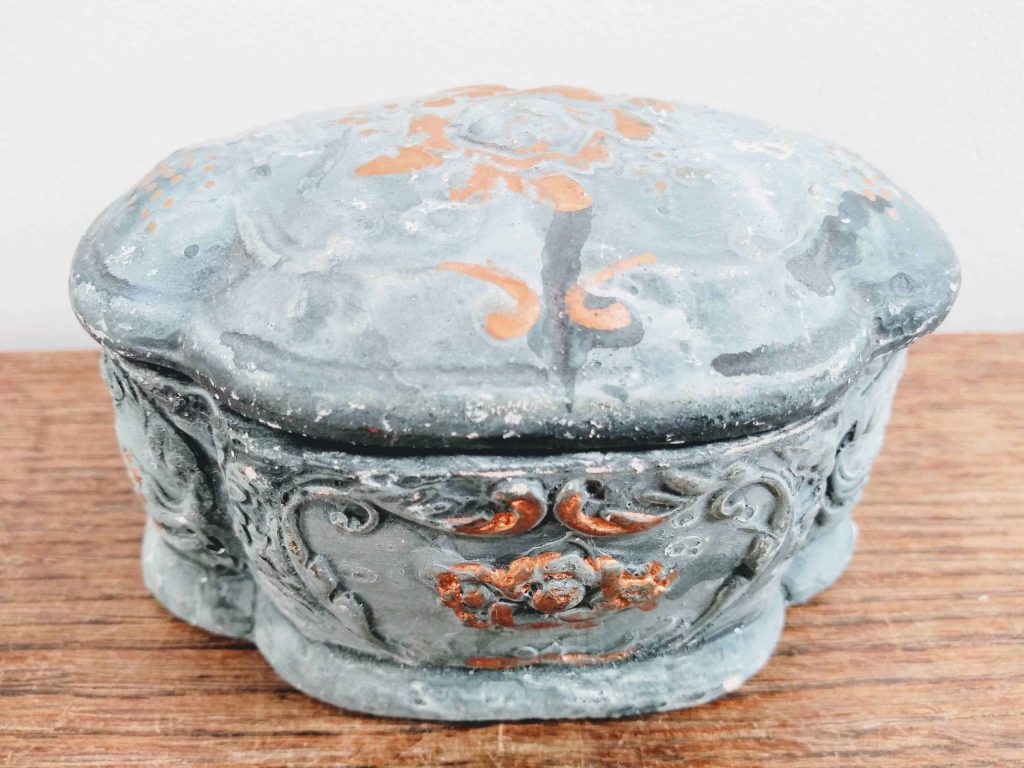 Vintage French Painted Plaster Pot Blue Grey Pot Bowl Dish Storage Display circa 1950’s