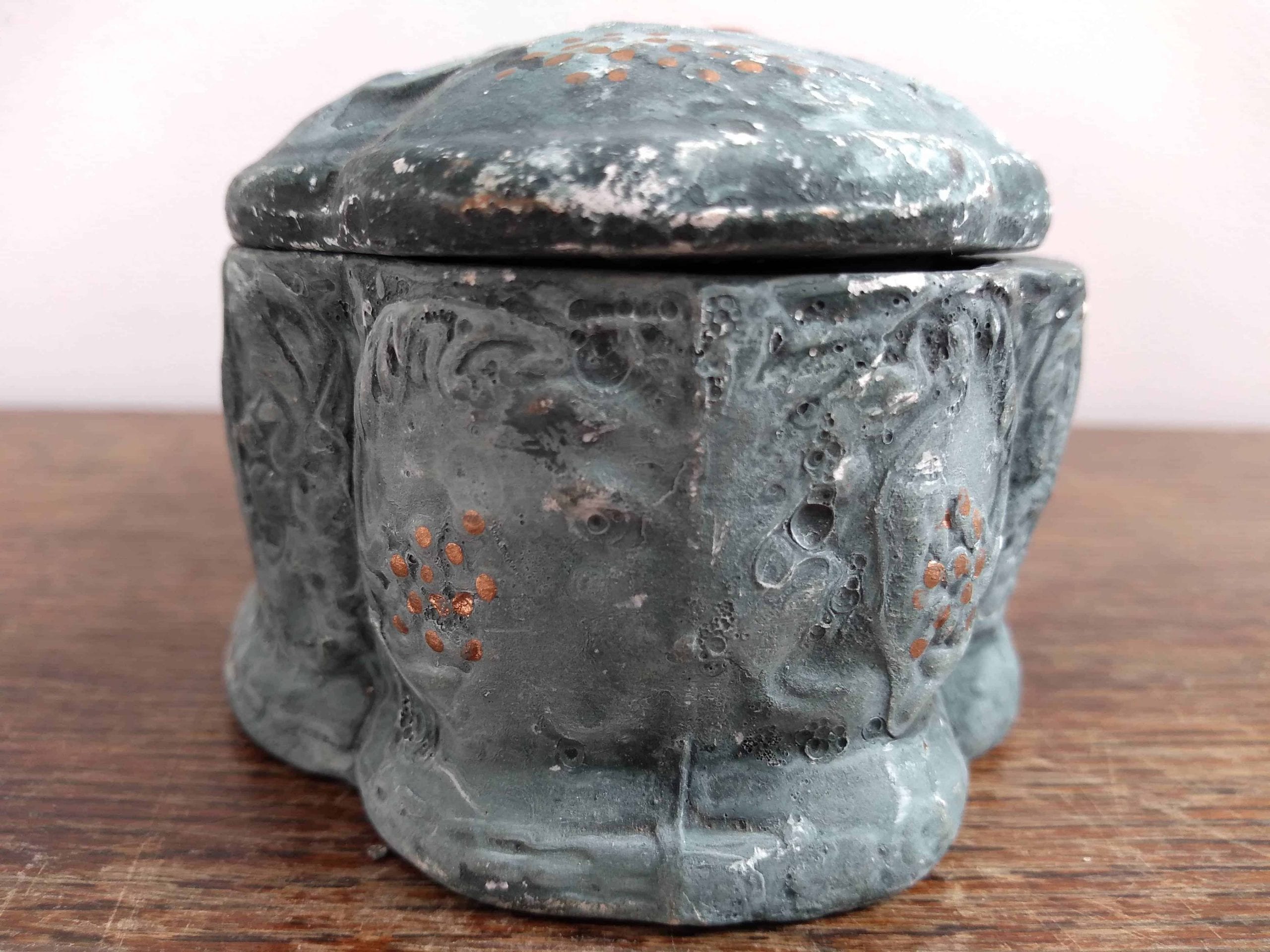 Vintage French Painted Plaster Pot Blue Grey Pot Bowl Dish Storage Display circa 1950’s 5 Vintage French Painted Plaster Pot Blue Grey Pot Bowl Dish Storage Display circa 1950's - Image 5