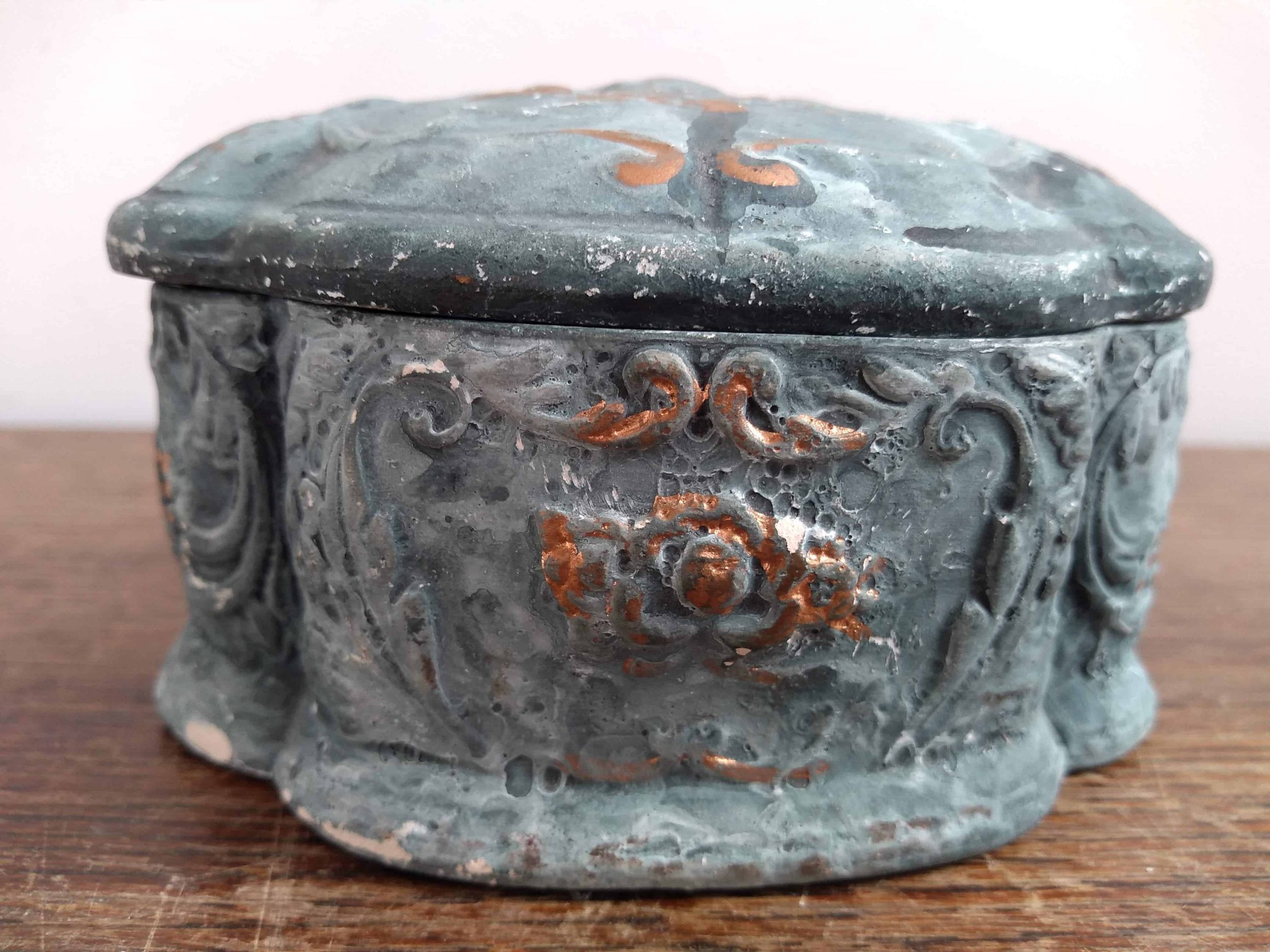 Vintage French Painted Plaster Pot Blue Grey Pot Bowl Dish Storage Display circa 1950’s 4 Vintage French Painted Plaster Pot Blue Grey Pot Bowl Dish Storage Display circa 1950's - Image 4