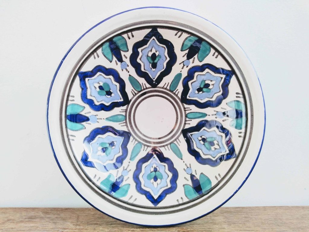 Vintage Moroccan Tunisian Cous Cous Dish Bowl Blue White Pottery Stoneware Pot Serving Arabian Theme Display circa 1990’s