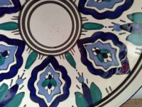 Alternative view of Vintage Moroccan Tunisian Cous Cous Dish Bowl Blue White Pottery Stoneware Pot Serving Arabian Theme Display circa 1990's