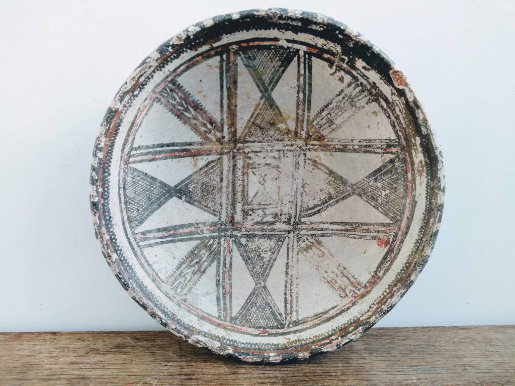Antique Berber Rif Moroccan Dish Bowl Plate Pottery Clay Arabian Theme Earthware Earth Tone Exotic Tribal Desert c1900’s
