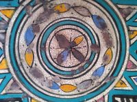 Alternative view of Vintage Moroccan Tunisian Cous Cous Dish Bowl Green Blue Pottery Stoneware Pot Serving Arabian Theme Display circa 1930-50's