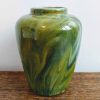 Vintage French Small Green Glazed Marbled Haze Pottery Vase gift present display flower stand stem circa 1970-80's