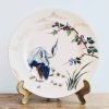 Antique French Val Gabri Painted White Bird Flower Decorated Dinner Plate Ceramic With Damage circa 1910's