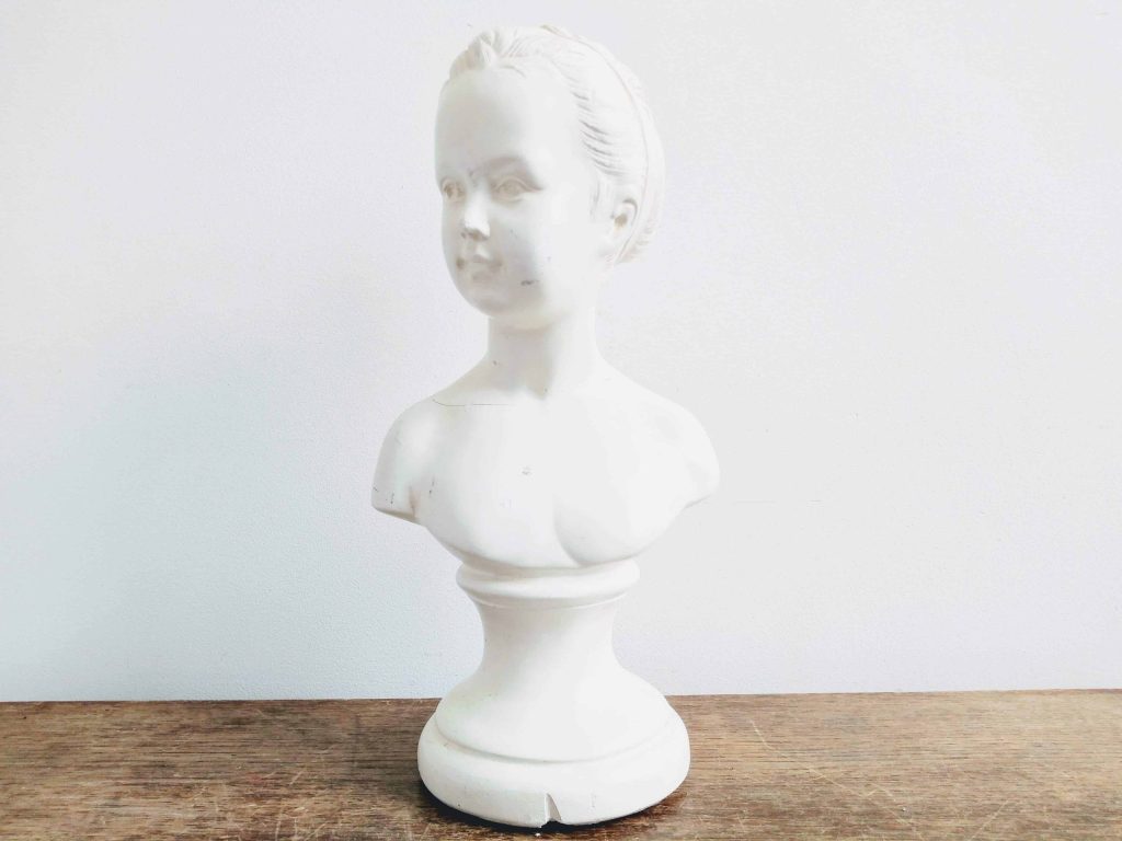 Vintage French Girl Lady Woman White Reproduction Plaster Bust Head Ornament Statue Display circa 1950’s