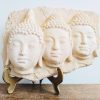 Vintage Thai Style Three Buddha Head Stone Ornament Decor Display Wall Hanging Sculpture circa 1990's