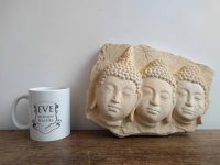 Alternative view of Vintage Thai Style Three Buddha Head Stone Ornament Decor Display Wall Hanging Sculpture circa 1990's