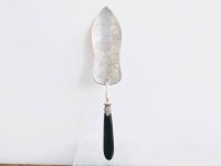 Antique French Silver Metal Ornately Engraved Girl in Hammock Amongst Trees Summer Scene Cake Slice Server circa 1910's