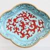 Antique Chinese Cloisenee Turquoise Brass Rimmed Small Plate Bowl Dish Trinket Serving Jewelery Jewellery circa 1910's