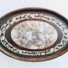 Antique Chinese Detailed Mother Of Pearl Inlaid Tray Dish Hand Carved Rats Pagoda Leaves Trees Engraved circa 1900's