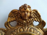Alternative view of Antique French Gold Mirror Hair Locket Putti Angel Gilded Wood Gift Glass Hand Made Mirror Decorative circa 1850's