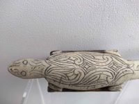 Alternative view of Vintage Papua New Guinea South Pacific Boar Pig Horn Carved Lizard Ornament On Wood Stand Ornament Decor Figurine c1920-40's