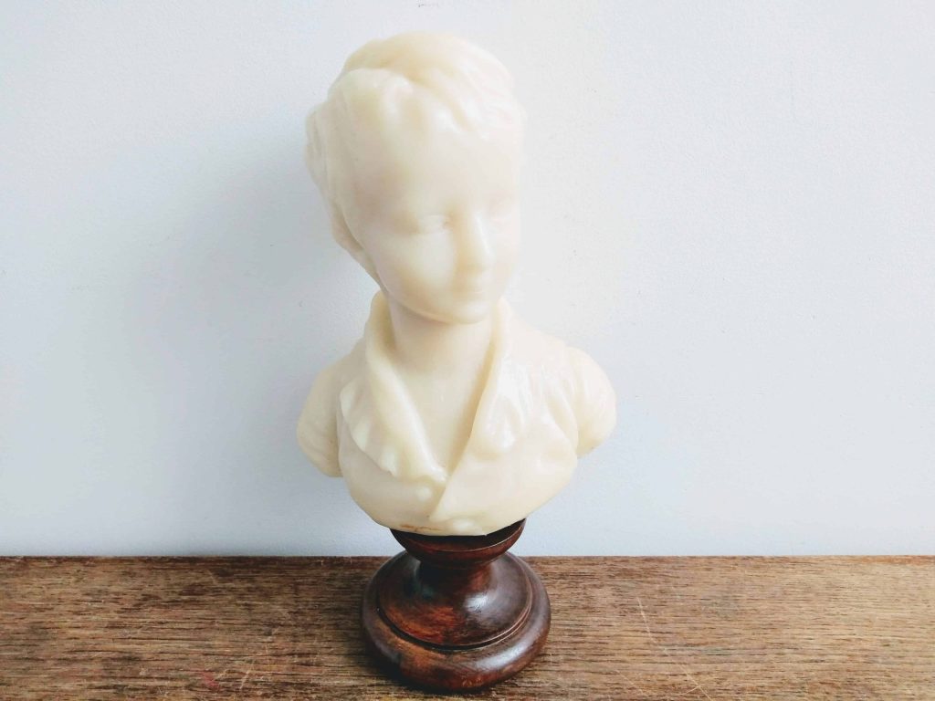 Vintage French Boy White Wax Bust Head Ornament Statue Figurine On Wooden Base Display circa 1970-80’s