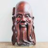 Vintage Japanese Wall Hanging Man Idol Buddha Bust Statue Art Carving Sculpture Wood Ornament circa 1950-1970's