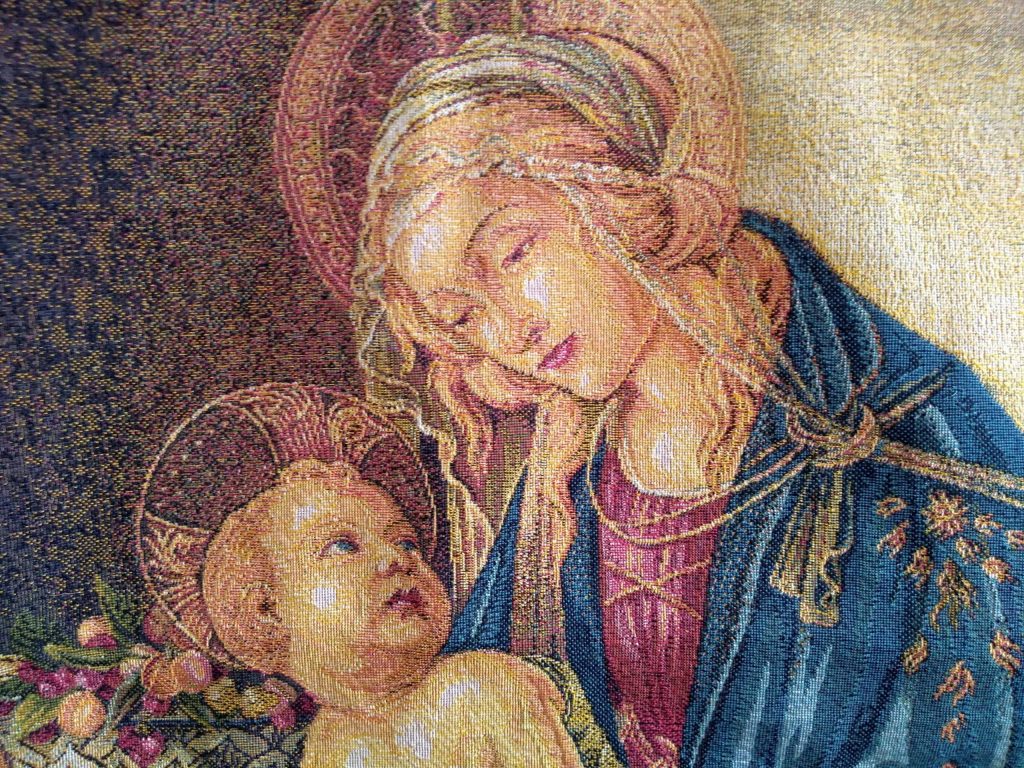 Vintage Dutch Madonna Del Libro Botticelli Tapestry Copy Reproduction Wall Hanging Picture Antique Decor circa 1970-80’s 3