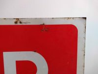 Alternative view of Vintage English Large Red Ramp Warning Sign Metal Roadsign Road Display Garage Man Cave circa 1980-90's