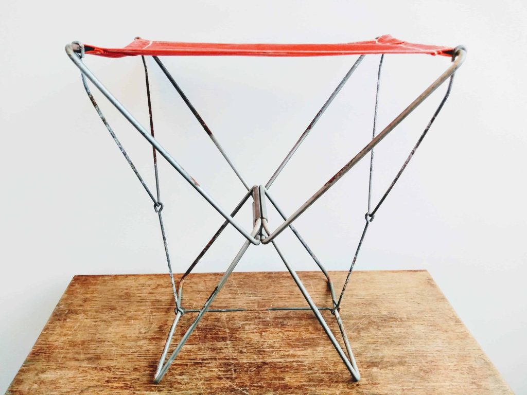 Vintage French Red Hunting Shooting Fishing Camping Hiking Folding Compact Stool Seat Prop Display circa 1970-80’s