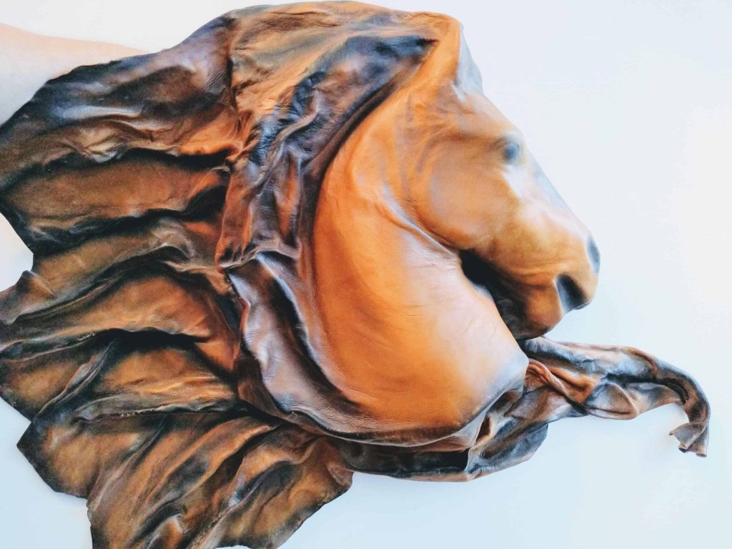 Vintage English Formed Leather Horse Head Art Wall Decor Decorative Ornament Decoration Equestrian Rustic Rural c1980-90's