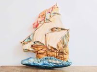 Vintage French Sailing Tall Ship Galleon Decor Decorative Plaque Art Plaster Sculpture Ornament c1980-1990's