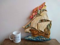 Alternative view of Vintage French Sailing Tall Ship Galleon Decor Decorative Plaque Art Plaster Sculpture Ornament c1980-1990's