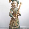 Vintage Indian Large Hand Carved Man Priest Royalty Staff Bearer Wood Ornament Wooden Figurine Temple Prop circa 1950's