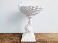 Vintage French Ceramic White Regency Style Shell Fish Elevated Serving Bowl Platter Dish Stand Display Candy Fruit c1980-90's