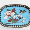 Antique Oriental Small Blue Flowers Metal Cloisonne Enamel Enamelled Bowl Dish Plate Trinket Jewellery circa 1900's