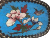 Alternative view of Antique Oriental Small Blue Flowers Metal Cloisonne Enamel Enamelled Bowl Dish Plate Trinket Jewellery circa 1900's