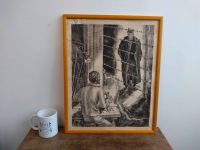 Alternative view of Vintage French Decaris War Time Soldier Architect Barbed Wire Original 52 of 100 Art Print Drawing circa 1940's