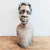 Vintage African Wooden Haired Bearded Man Bust Idol Statue Primitive Art Carving Sculpture Ornament Display c1970's