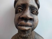Alternative view of Vintage African Wooden Haired Bearded Man Bust Idol Statue Primitive Art Carving Sculpture Ornament Display c1970's