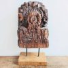Antique Indian Hand Carved Furniture Door Panel Refurbished Into Ornament On Stand Wood Wooden circa 1850-1900's