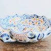 Antique French Ceramic Hand Painted Faience Decorative Bird Blue Fruit Bowl Dish Platter Display DAMAGED c1850's