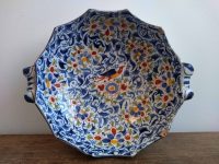 Alternative view of Antique French Ceramic Hand Painted Faience Decorative Bird Blue Fruit Bowl Dish Platter Display DAMAGED c1850's