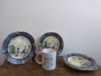 Alternative view of Vintage French Ceramic Lunch Sandwich Plates Featuring A See-Saw White Blue Plate Platter Set Of Four Display c1910-20's