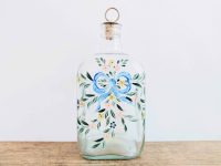 Vintage French Half Litre Glass Water Pitcher Decanter Jug Water Drinks Cafe Bar Painted Glassware circa 1980-90's