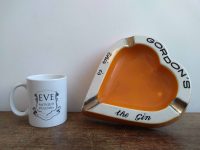 Alternative view of Vintage English Orange Gordon's Gin Heart Shaped Ceramic Ashtray Dish Pot Smoking Tobacciana Pub circa 1960-70's