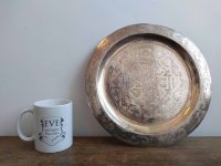 Alternative view of Vintage Moroccan Silver Coloured Metal Medium Circular Metal Tray Plate Dish Charger Serving Wall Hanging circa 1970's
