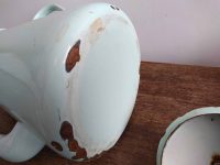 Alternative view of Vintage French Large Lime Pale Green Metal Enamel Handled Coffee Filter Coffee Pot Brewing Stove Top Pot circa 1930-40's